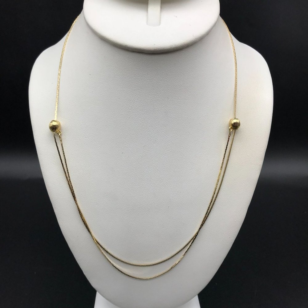 Vintage Double Strand Adjustable Necklace, Delicate Gold Tone Chain with Etched
